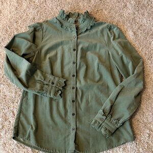 Boden Ruffle-Trim Top — Light Olive Green